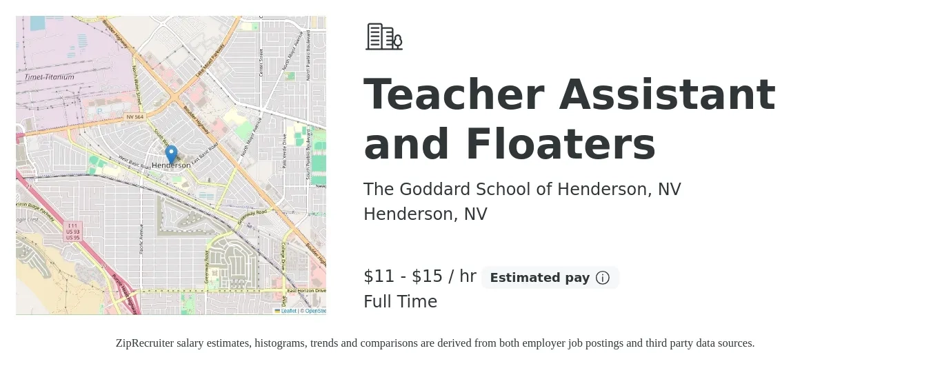 The Goddard School of Henderson, NV job posting for a Teacher Assistant and Floaters in Henderson, NV with a salary of $12 to $16 Hourly with a map of Henderson location.