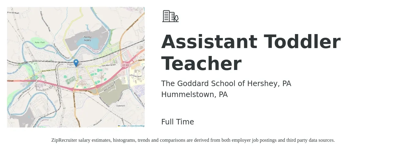 The Goddard School of Hershey, PA job posting for a Assistant Toddler Teacher in Hummelstown, PA with a salary of $14 to $17 Hourly with a map of Hummelstown location.