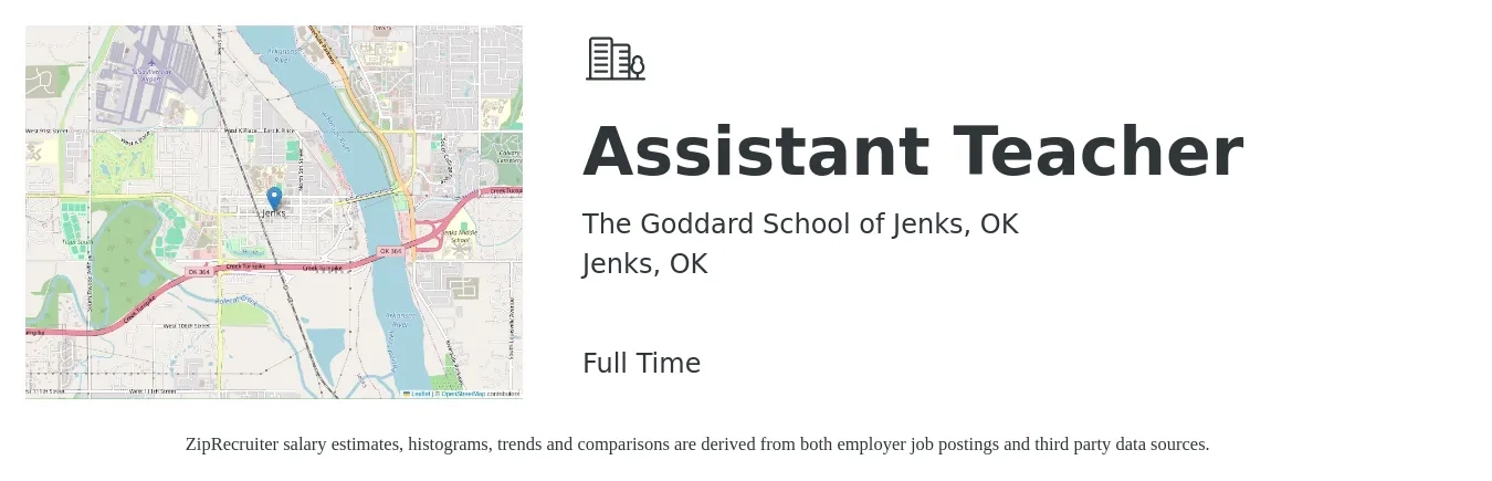 The Goddard School of Jenks, OK job posting for a Assistant Teacher in Jenks, OK with a salary of $12 to $15 Hourly with a map of Jenks location.