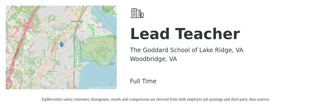 The Goddard School of Lake Ridge, VA job posting for a Lead Teacher in Woodbridge, VA with a salary of $15 to $20 Hourly with a map of Woodbridge location.