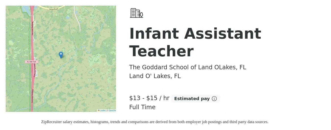The Goddard School of Land OLakes, FL job posting for a Infant Assistant Teacher in Land O' Lakes, FL with a salary of $14 to $16 Hourly with a map of Land O' Lakes location.