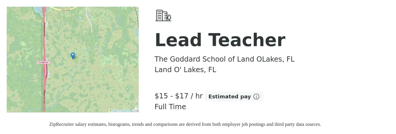 The Goddard School of Land OLakes, FL job posting for a Lead Teacher in Land O' Lakes, FL with a salary of $16 to $18 Hourly with a map of Land O' Lakes location.