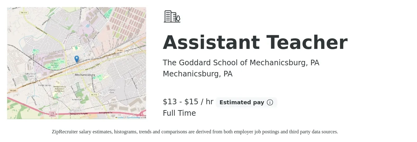 The Goddard School of Mechanicsburg, PA job posting for a Assistant Teacher in Mechanicsburg, PA with a salary of $14 to $16 Hourly with a map of Mechanicsburg location.