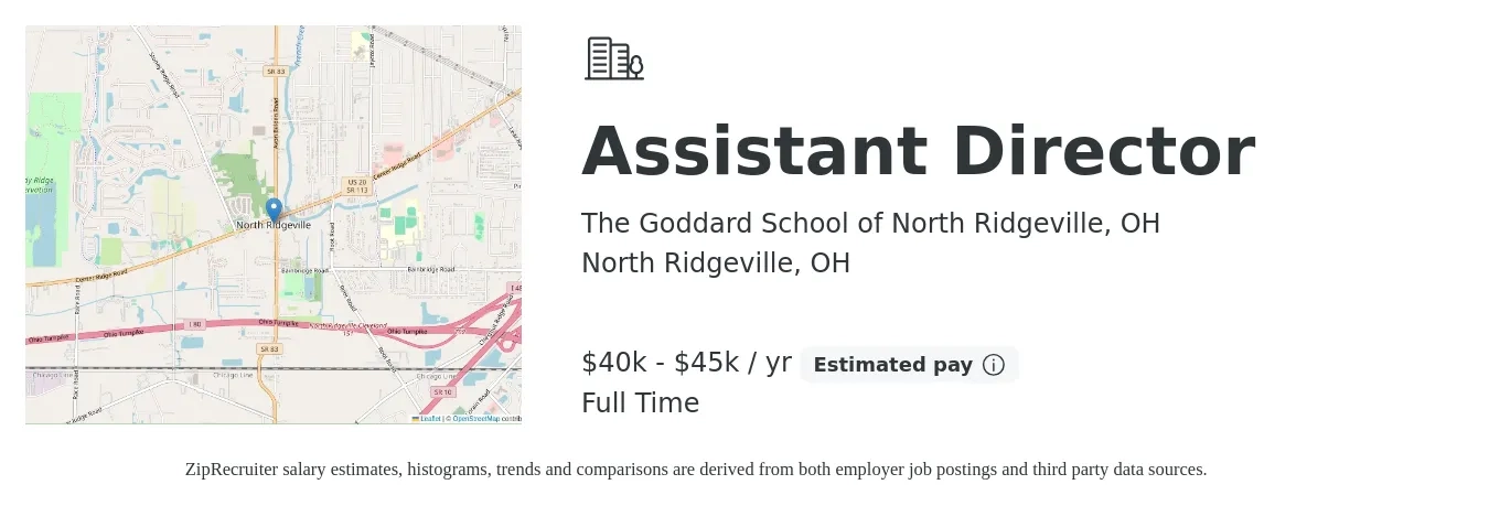 The Goddard School of North Ridgeville, OH job posting for a Assistant Director in North Ridgeville, OH with a salary of $40,000 to $45,000 Yearly with a map of North Ridgeville location.