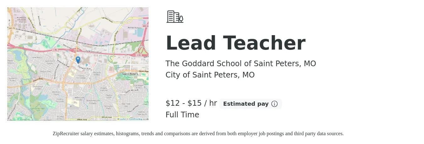 The Goddard School of Saint Peters, MO job posting for a Lead Teacher in City of Saint Peters, MO with a salary of $13 to $16 Hourly with a map of City of Saint Peters location.