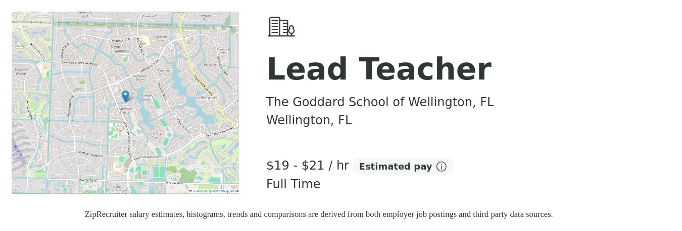 The Goddard School of Wellington, FL job posting for a Lead Teacher in Wellington, FL with a salary of $20 to $22 Hourly with a map of Wellington location.