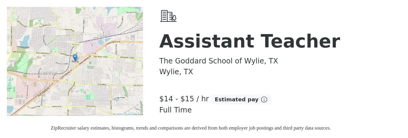 The Goddard School of Wylie, TX job posting for a Assistant Teacher in Wylie, TX with a salary of $15 to $16 Hourly with a map of Wylie location.