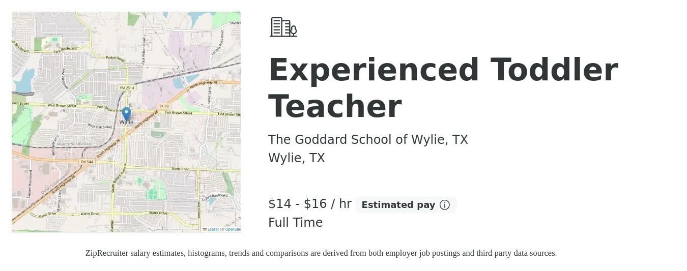 The Goddard School of Wylie, TX job posting for a Experienced Toddler Teacher in Wylie, TX with a salary of $15 to $17 Hourly with a map of Wylie location.