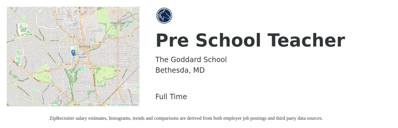 The Goddard School job posting for a Pre School Teacher in Bethesda, MD with a salary of $16 to $22 Hourly with a map of Bethesda location.