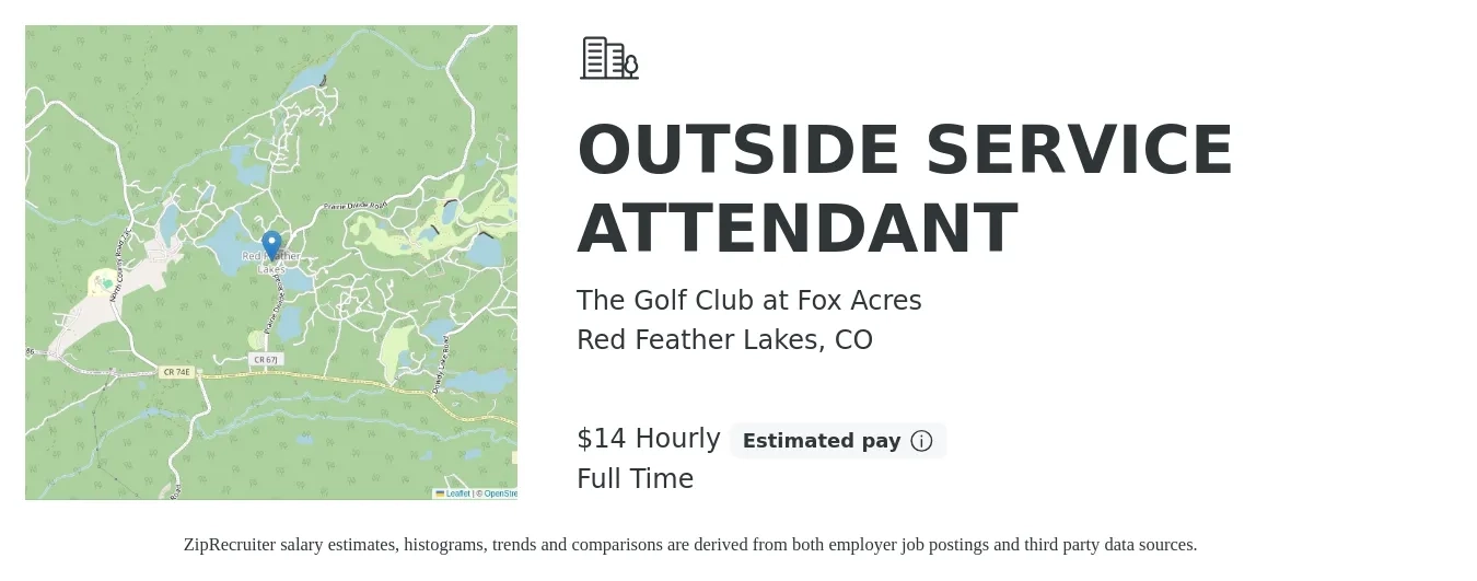 The Golf Club at Fox Acres job posting for a OUTSIDE SERVICE ATTENDANT in Red Feather Lakes, CO with a salary of $15 Hourly with a map of Red Feather Lakes location.