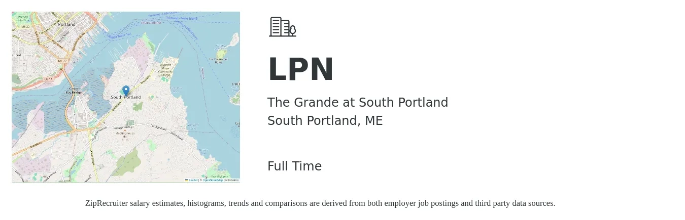 The Grande at South Portland job posting for a LPN in South Portland, ME with a salary of $26 to $36 Hourly with a map of South Portland location.