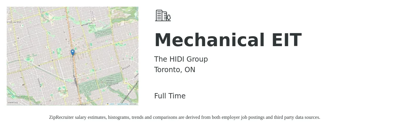 The HIDI Group job posting for a Mechanical EIT in Toronto, ON with a map of Toronto location.