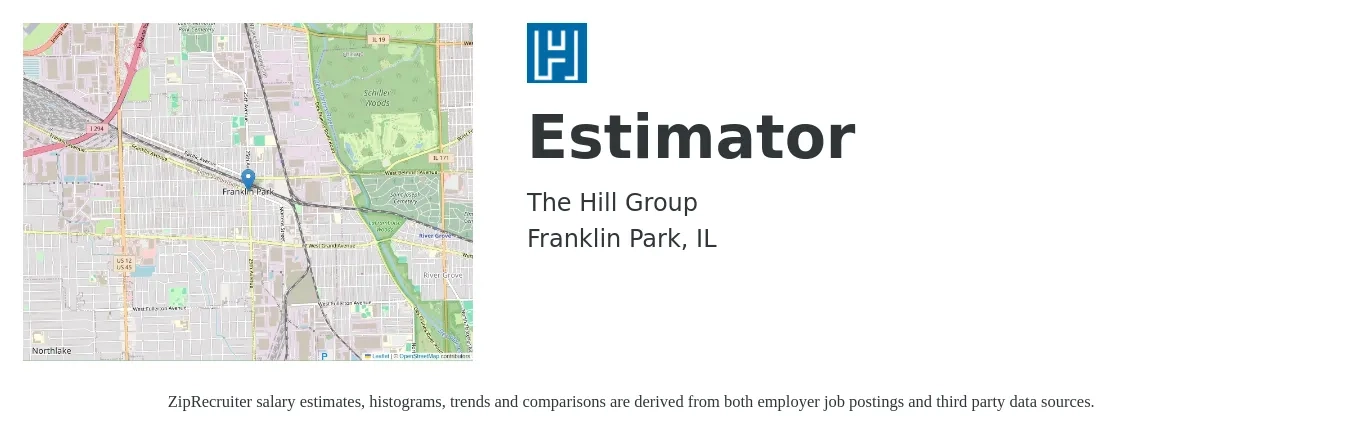 The Hill Group job posting for a Estimator in Franklin Park, IL with a salary of $52,700 to $86,000 Yearly with a map of Franklin Park location.