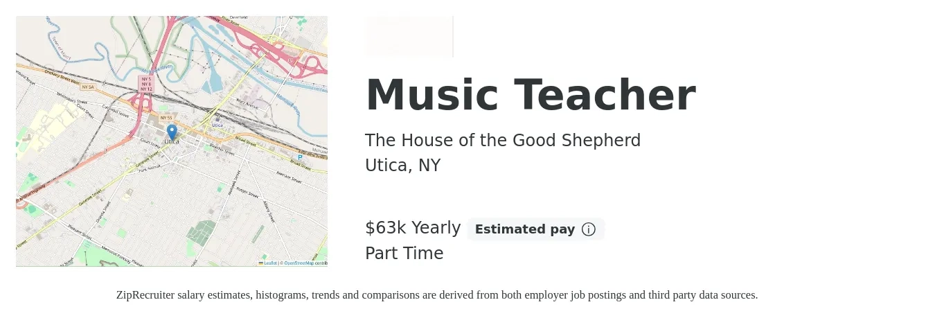 The House of the Good Shepherd job posting for a Music Teacher in Utica, NY with a salary of $63,538 Yearly with a map of Utica location.