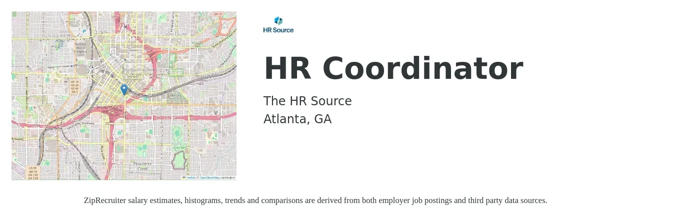 The HR SOURCE job posting for a HR Coordinator in Atlanta, GA with a salary of $20 to $26 Hourly with a map of Atlanta location.