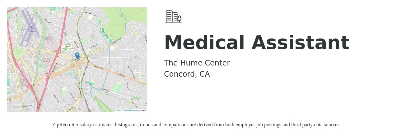 The Hume Center job posting for a Medical Assistant in Concord, CA with a salary of $20 to $25 Hourly with a map of Concord location.