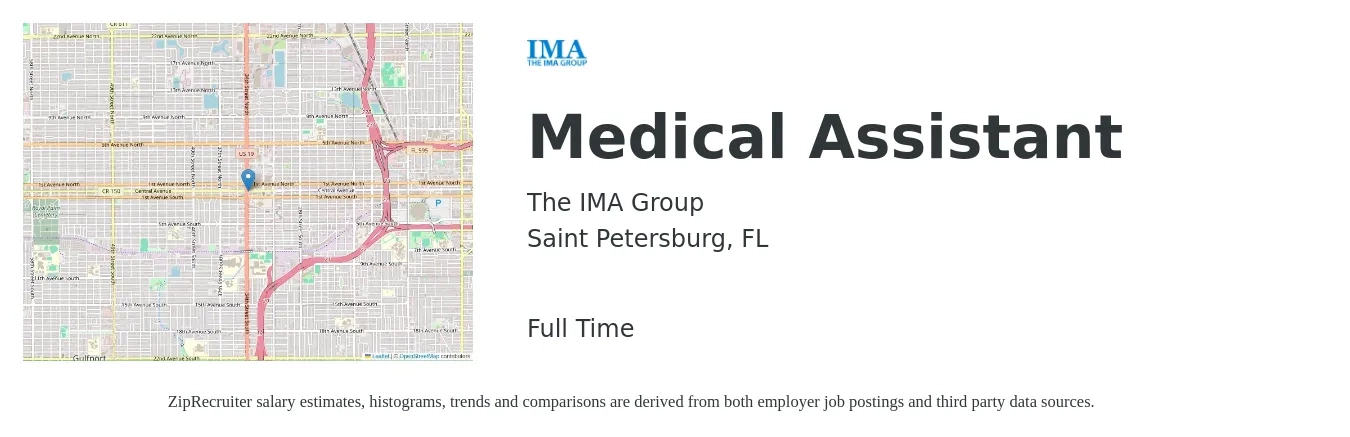 The IMA Group job posting for a Medical Assistant in Saint Petersburg, FL with a salary of $17 to $22 Hourly with a map of Saint Petersburg location.