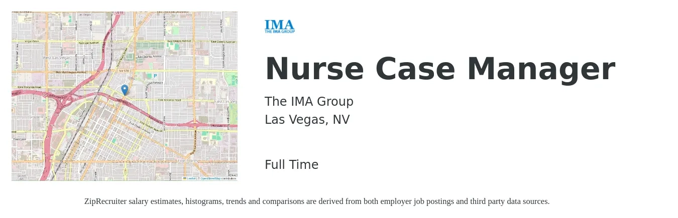 The IMA Group job posting for a Nurse Case Manager in Las Vegas, NV with a salary of $75,000 Yearly with a map of Las Vegas location.