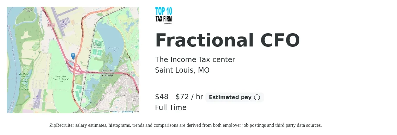 The Income Tax center job posting for a Fractional Cfo in Saint Louis, MO with a salary of $50 to $75 Hourly with a map of Saint Louis location.