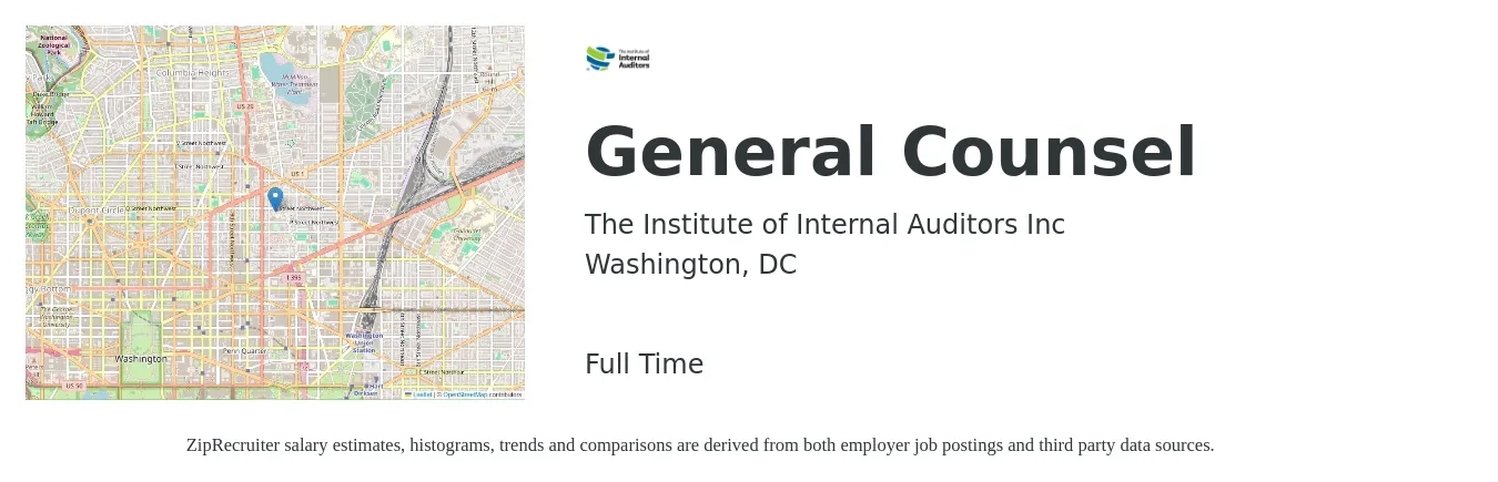 The Institute of Internal Auditors Inc job posting for a General Counsel in Washington, DC with a salary of $122,400 to $214,400 Yearly with a map of Washington location.