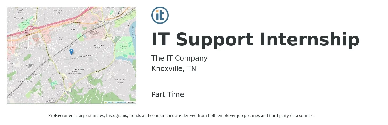 The IT Company job posting for a IT Support Internship- in Knoxville, TN with a salary of $15 Hourly with a map of Knoxville location.