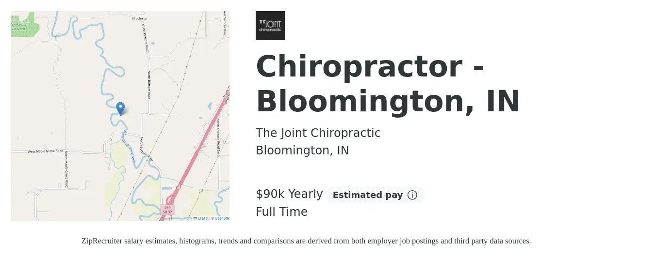 The Joint Chiropractic job posting for a Chiropractor - Bloomington, IN in Bloomington, IN with a salary of $90,000 Yearly with a map of Bloomington location.