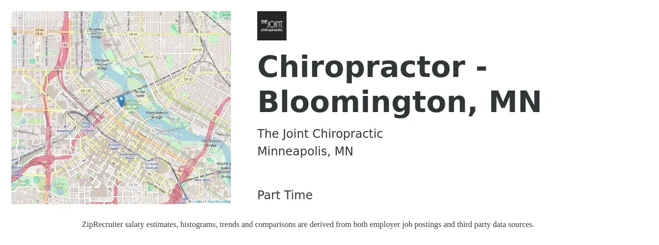 The Joint Chiropractic job posting for a Chiropractor - Bloomington, MN in Minneapolis, MN with a salary of $34 Hourly with a map of Minneapolis location.