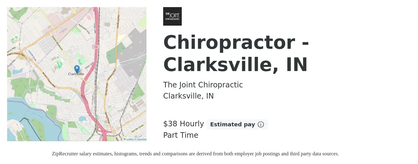 The Joint Chiropractic job posting for a Chiropractor - Clarksville, IN in Clarksville, IN with a salary of $40 Hourly with a map of Clarksville location.
