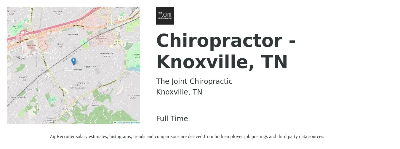 The Joint Chiropractic job posting for a Chiropractor - Knoxville, TN in Knoxville, TN with a salary of $80,000 Yearly with a map of Knoxville location.