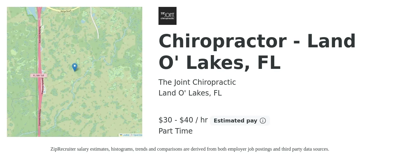 The Joint Chiropractic job posting for a Chiropractor - Land O' Lakes, FL in Land O' Lakes, FL with a salary of $32 to $42 Hourly with a map of Land O' Lakes location.