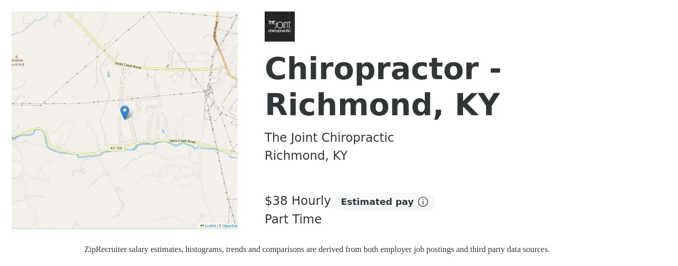 The Joint Chiropractic job posting for a Chiropractor - Richmond, KY in Richmond, KY with a salary of $40 Hourly with a map of Richmond location.