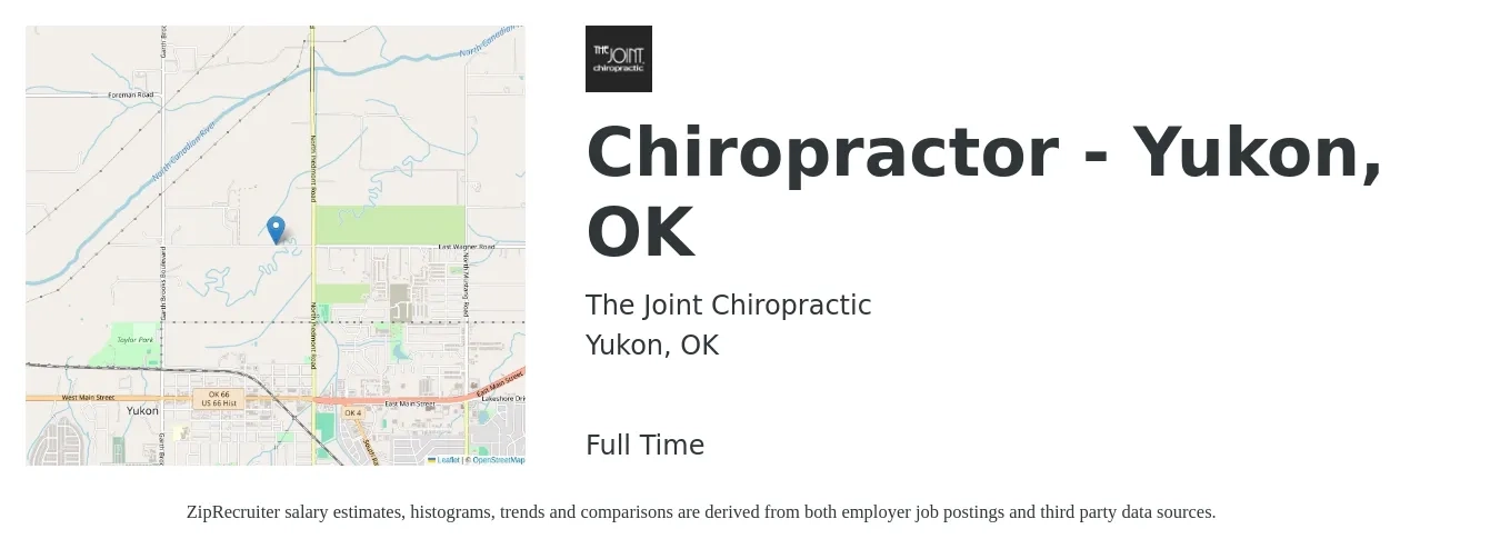 The Joint Chiropractic job posting for a Chiropractor - Yukon, OK in Yukon, OK with a salary of $75,000 to $80,000 Yearly with a map of Yukon location.