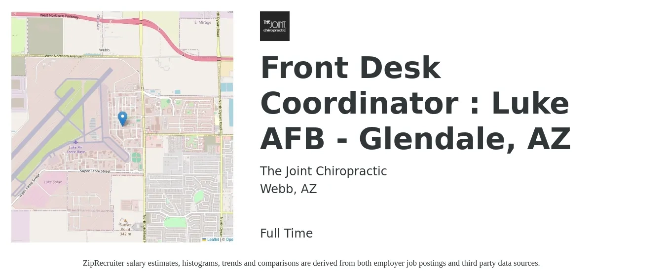 The Joint Chiropractic job posting for a Front Desk Coordinator : Luke AFB - Glendale, AZ in Webb, AZ with a salary of $15 to $20 Hourly with a map of Webb location.