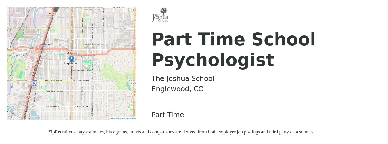 The Joshua School job posting for a Part Time School Psychologist in Englewood, CO with a salary of $36 to $43 Hourly with a map of Englewood location.