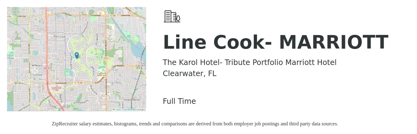 The Karol Hotel- Tribute Portfolio Marriott Hotel job posting for a Line Cook- MARRIOTT in Clearwater, FL with a salary of $14 to $18 Hourly with a map of Clearwater location.