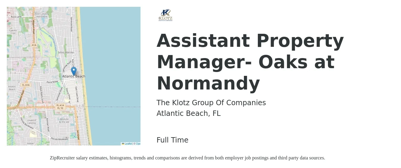 The Klotz Group Of Companies job posting for a Assistant Property Manager- Oaks at Normandy in Atlantic Beach, FL with a salary of $17 to $23 Hourly with a map of Atlantic Beach location.