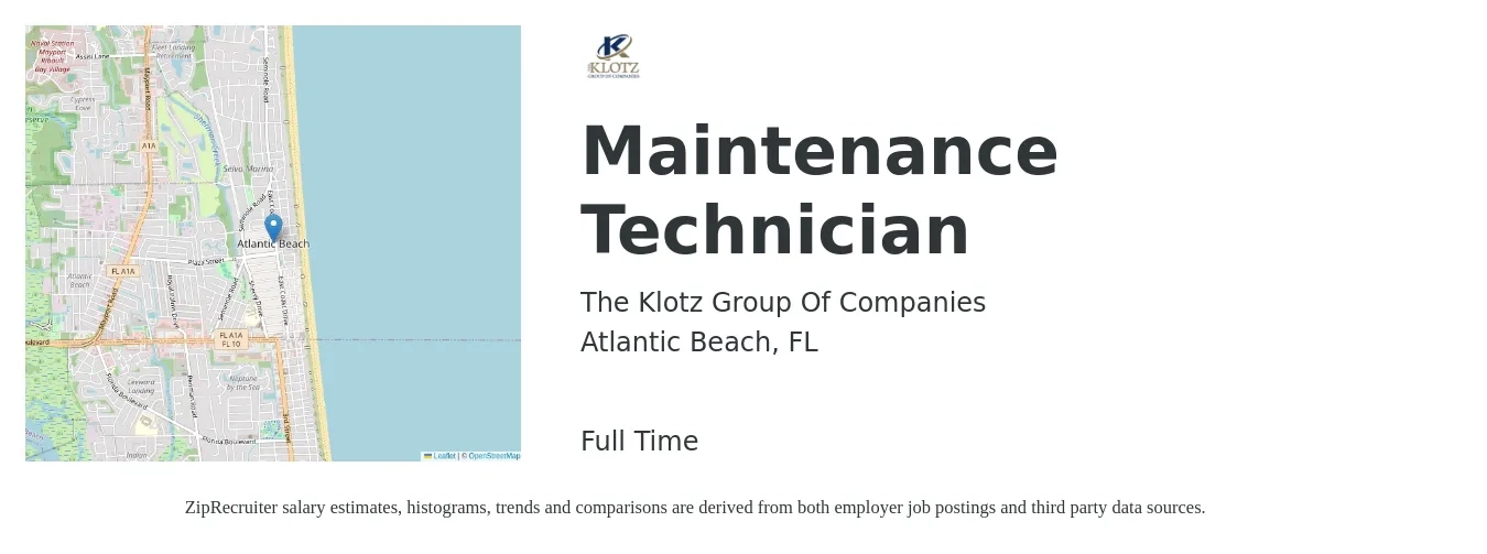 The Klotz Group Of Companies job posting for a Maintenance Technician in Atlantic Beach, FL with a salary of $18 to $24 Hourly with a map of Atlantic Beach location.