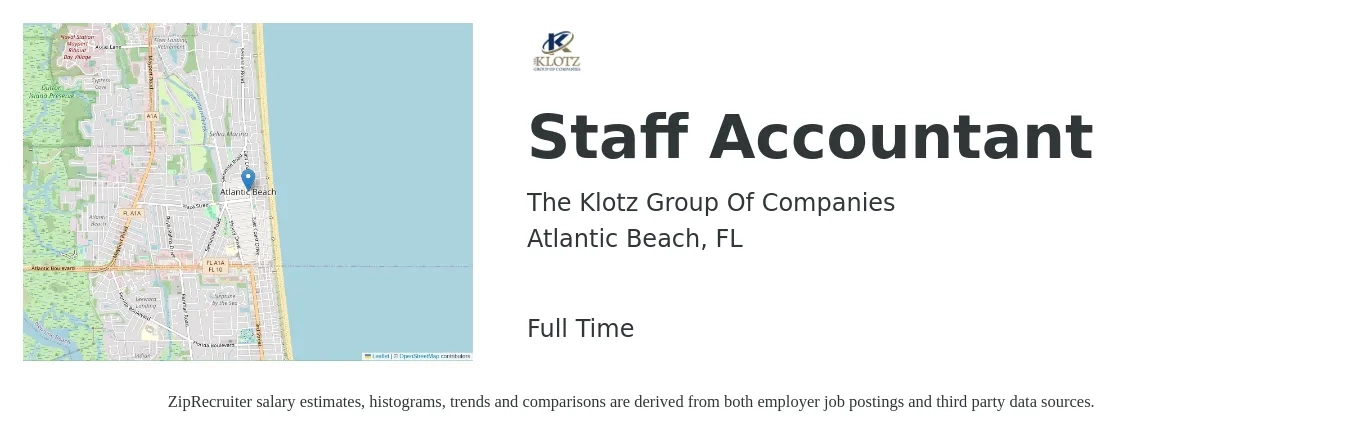 The Klotz Group Of Companies job posting for a Staff Accountant in Atlantic Beach, FL with a salary of $50,600 to $66,700 Yearly with a map of Atlantic Beach location.