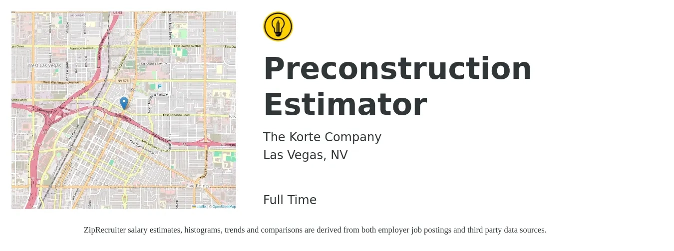 The Korte Company job posting for a Preconstruction Estimator in Las Vegas, NV with a salary of $59,300 to $94,600 Yearly with a map of Las Vegas location.