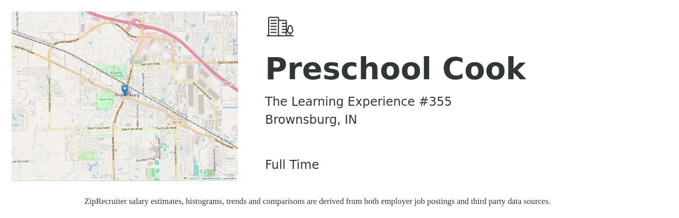 The Learning Experience #355 job posting for a Preschool Cook in Brownsburg, IN with a salary of $13 to $18 Hourly with a map of Brownsburg location.