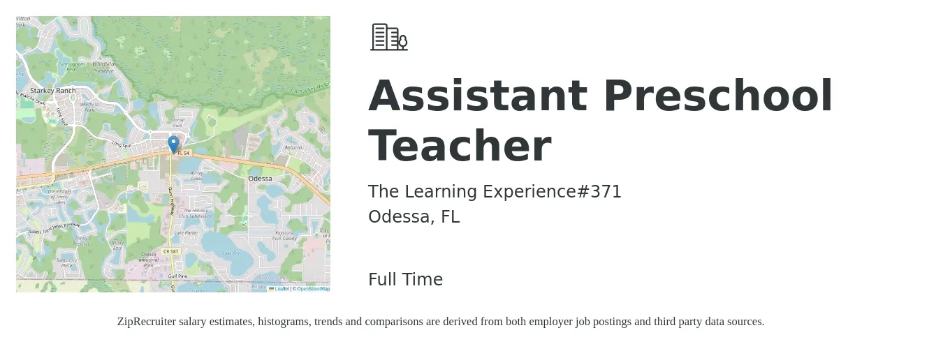 The Learning Experience#371 job posting for a Assistant Preschool Teacher in Odessa, FL with a salary of $13 to $16 Hourly with a map of Odessa location.