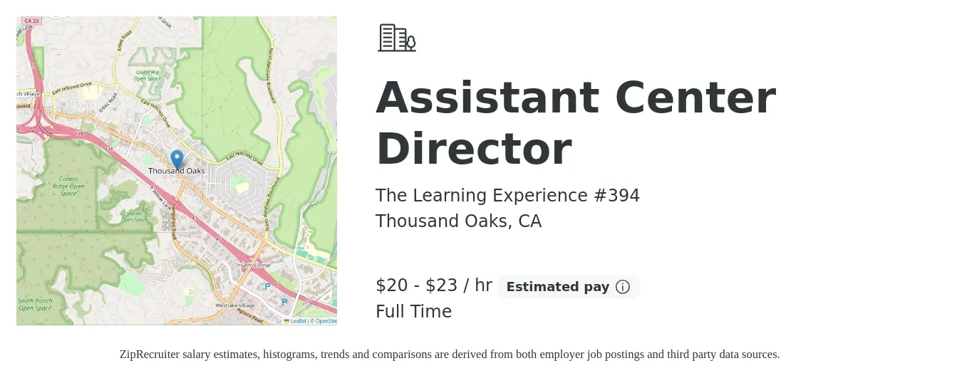 The Learning Experience #394 job posting for a Assistant Center Director in Thousand Oaks, CA with a salary of $21 to $24 Hourly with a map of Thousand Oaks location.