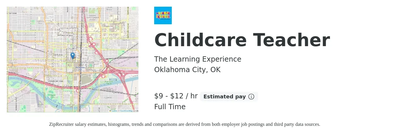 The Learning Experience job posting for a Childcare Teacher in Oklahoma City, OK with a salary of $10 to $13 Hourly with a map of Oklahoma City location.