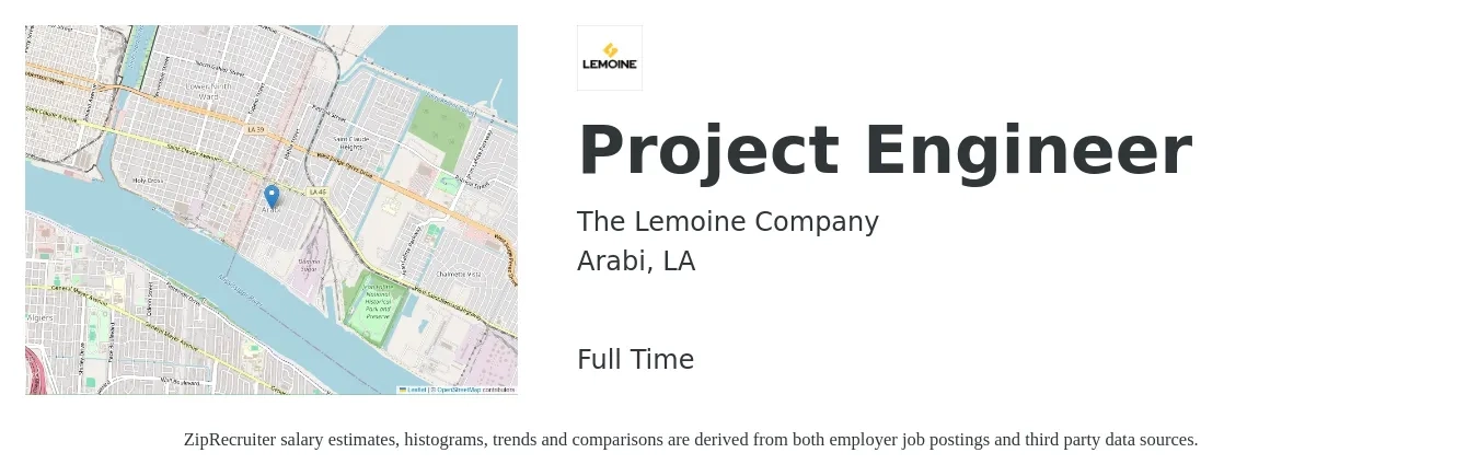 The Lemoine Company job posting for a Project Engineer in Arabi, LA with a salary of $67,900 to $95,000 Yearly with a map of Arabi location.