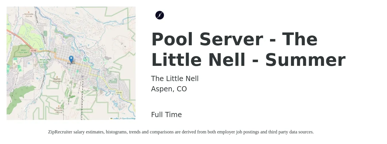 The Little Nell job posting for a Pool Server - The Little Nell - Summer in Aspen, CO with a salary of $13 to $22 Hourly with a map of Aspen location.