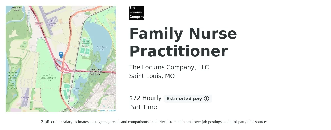 The Locums Company, LLC job posting for a Family Nurse Practitioner in Saint Louis, MO with a salary of $75 Hourly with a map of Saint Louis location.