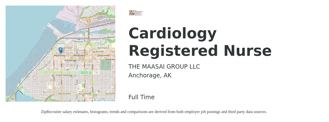 THE MAASAI GROUP LLC job posting for a Cardiology Registered Nurse in Anchorage, AK with a salary of $33 to $52 Hourly with a map of Anchorage location.