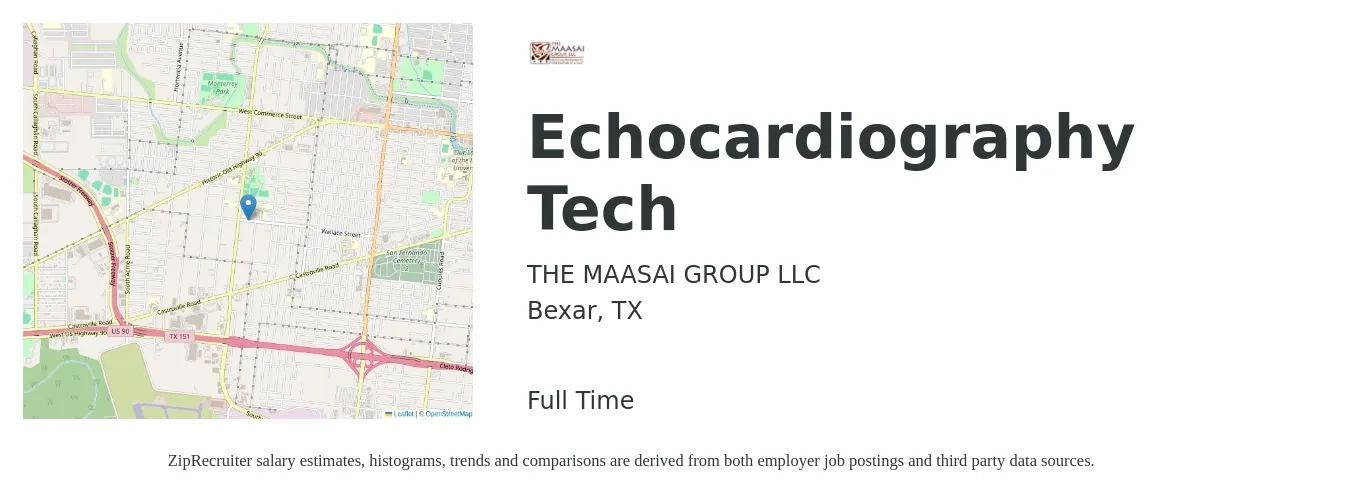 THE MAASAI GROUP LLC job posting for a Echocardiography Tech in Bexar, TX with a salary of $1,580 to $2,500 Weekly with a map of Bexar location.