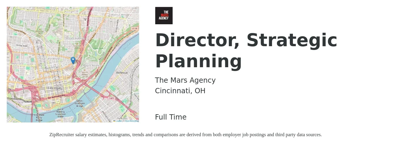 The Mars Agency job posting for a Director, Strategic Planning in Cincinnati, OH with a salary of $98,800 to $134,300 Yearly with a map of Cincinnati location.