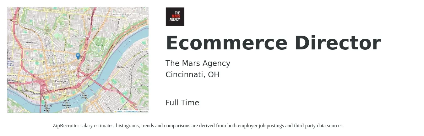 The Mars Agency job posting for a Ecommerce Director in Cincinnati, OH with a salary of $91,200 to $141,500 Yearly with a map of Cincinnati location.